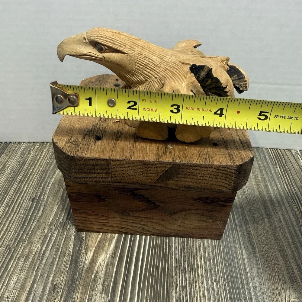 Hand Carved Eagle Wooden With Raw Edge Patriotic